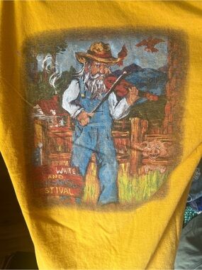 Bluegrass Festival Mustard Yellow Vintage-Style Fiddle Player Graphic Tee